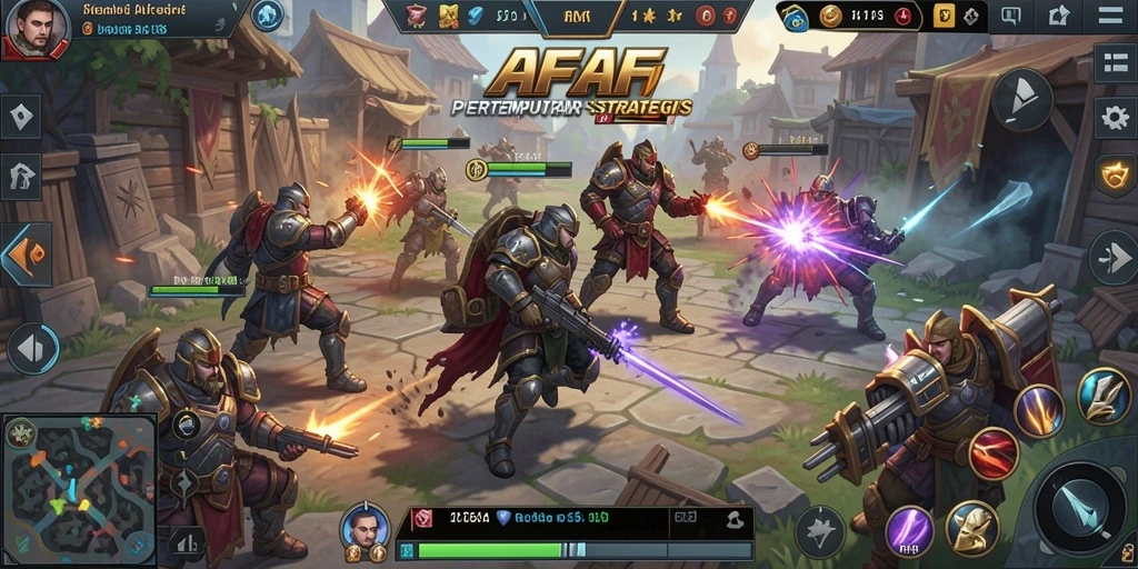 Tangkapan layar AFAF menunjukkan gameplay MOBA yang intens.