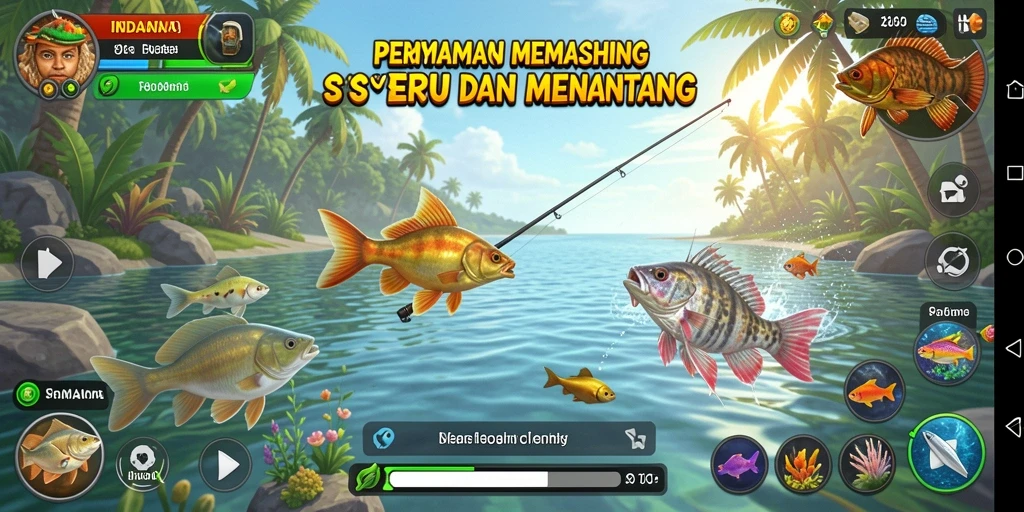 Gameplay seru dalam INDAAA saat menangkap ikan.