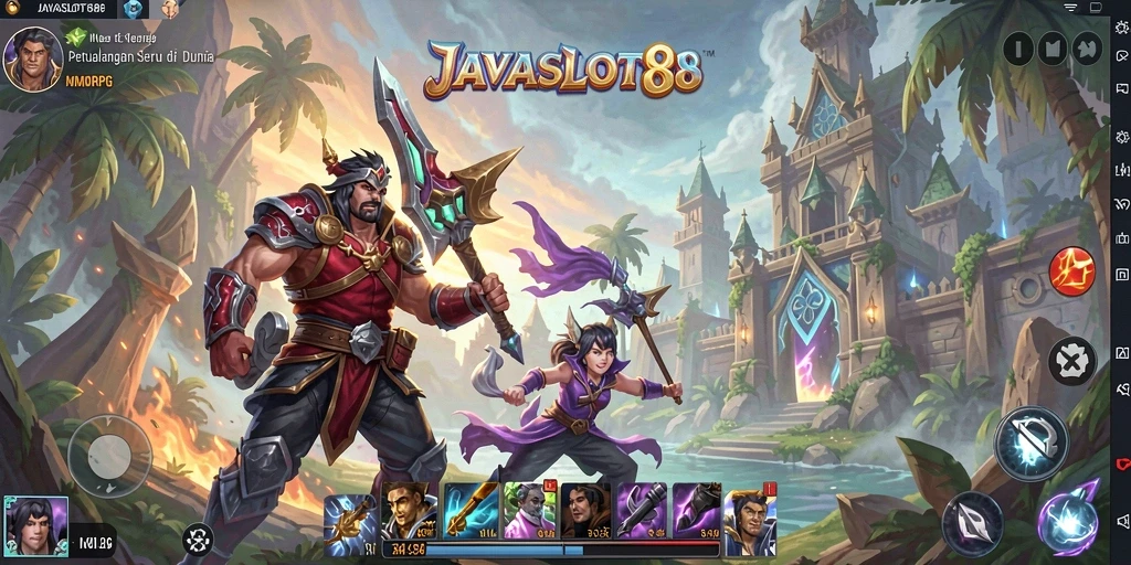 Tampilan gameplay menarik dari JAVASLOT88 dalam aksi petualangan MMORPG.