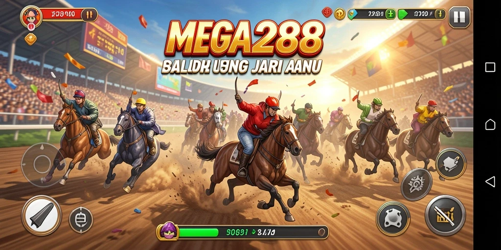 Tampilan gameplay balapan yang menegangkan dan penuh aksi di MEGA288.