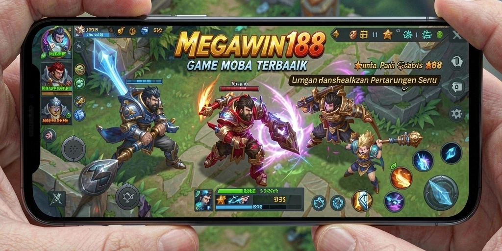 Screenshot gameplay MOBA MEGAWIN188 yang menampilkan pertarungan seru antar karakter.
