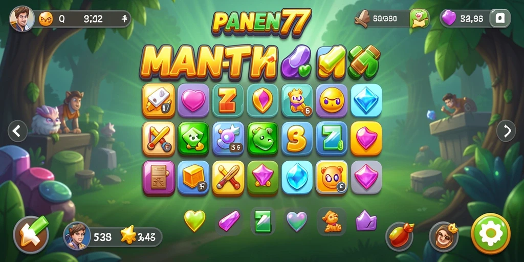 Tampilan gameplay Match-3 yang menarik dan penuh warna di PANEN77.