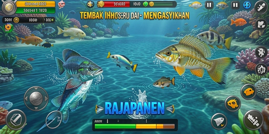 Tampilan gameplay RAJAPANEN yang mendebarkan saat menembak ikan.