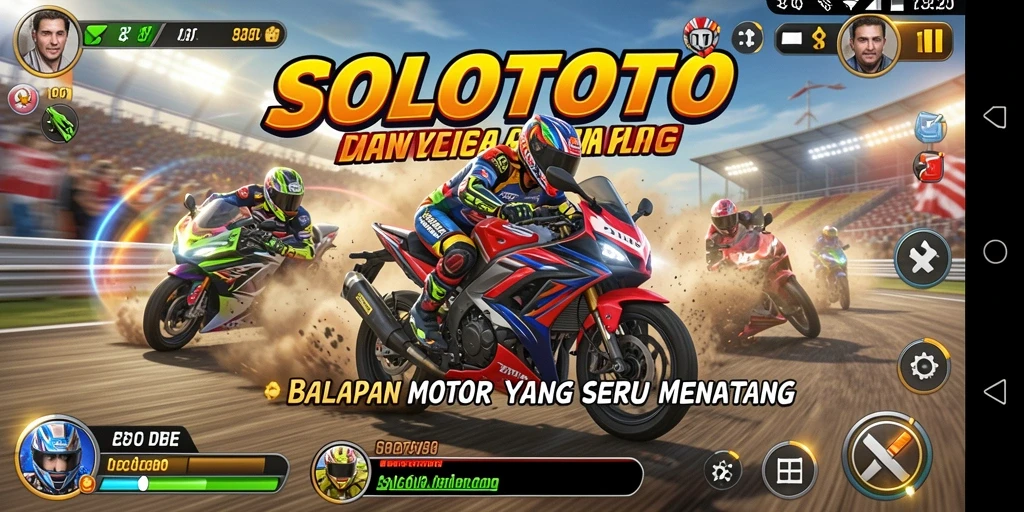 Tangkapan layar gameplay <strong>SOLOTOTO</strong> menunjukkan aksi balap motor yang cepat.