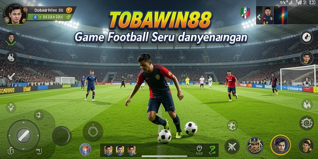 Screenshot dari gameplay TOBAWIN88 yang menampilkan aksi sepak bola seru.